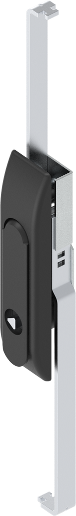 Maneta giratoria con varillas con inserto triángulo 7, zamak recubierto de polvo negro