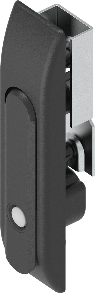 Swinghandle for rods with push button, Polyamide and zinc die black powder-coated