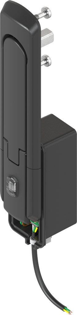 Maneta giratoria plana con apertura electromecánica, zamak recubierto de polvo negro