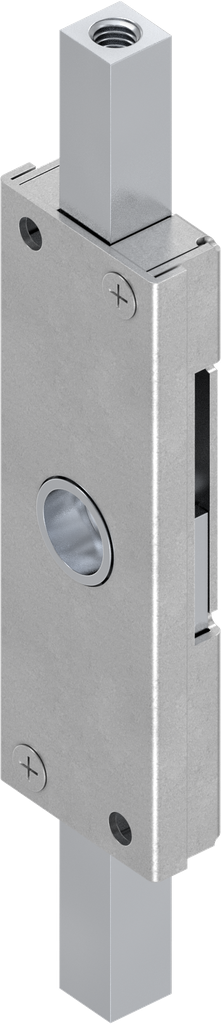 Stangenschloss links für Rundstange und Vierkantstange Hub 32, Stahl verzinkt