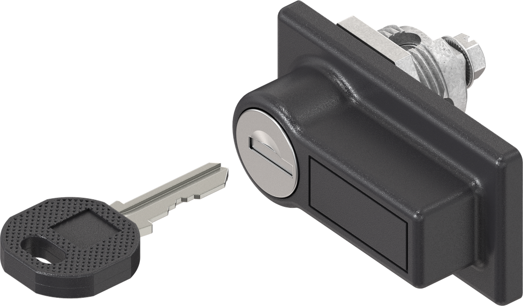 Cuarto de vuelta con asa de placa, Ronis E, llave diferente, zamak y poliamida negro