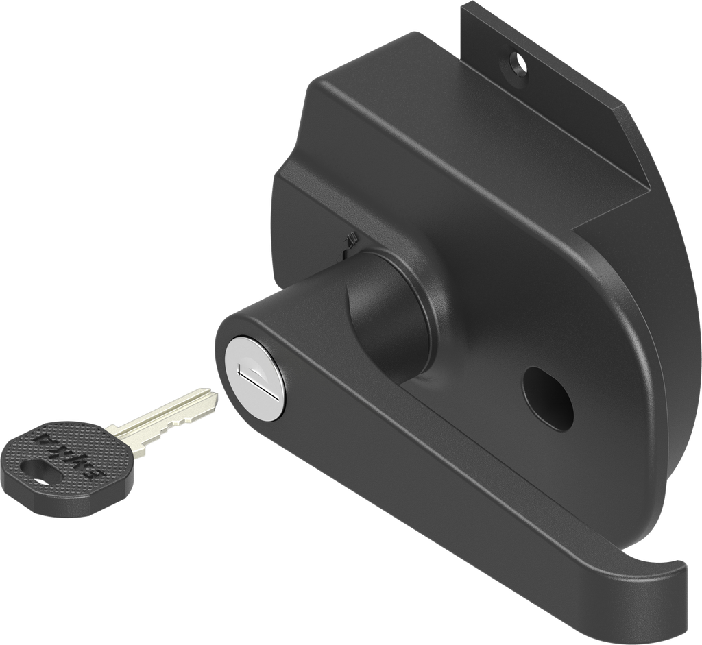 Prominent door lock with L-handle, keyed EK 333, Zinc die black powder-coated